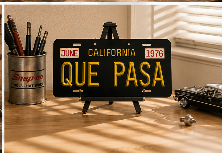 “QUE PASA” California Vintage License Plate