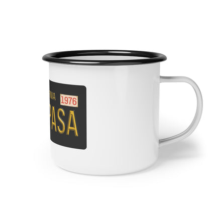 “QUE PASA” Vintage White Enamel Coffee  Cup